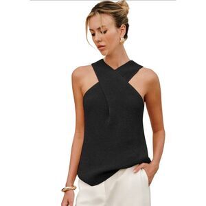 Commense Halter Cross-Over Collar Sweater Size Medium Tank Top Ribbed